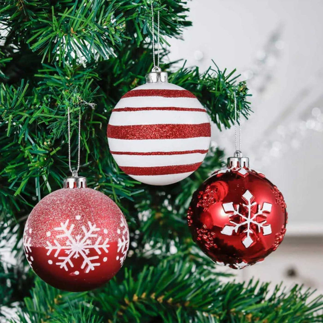 Christmas Ball Ornaments XMas Tree Hanging Decorations, Red & White christmas Balls, 16 pcs Box Set 