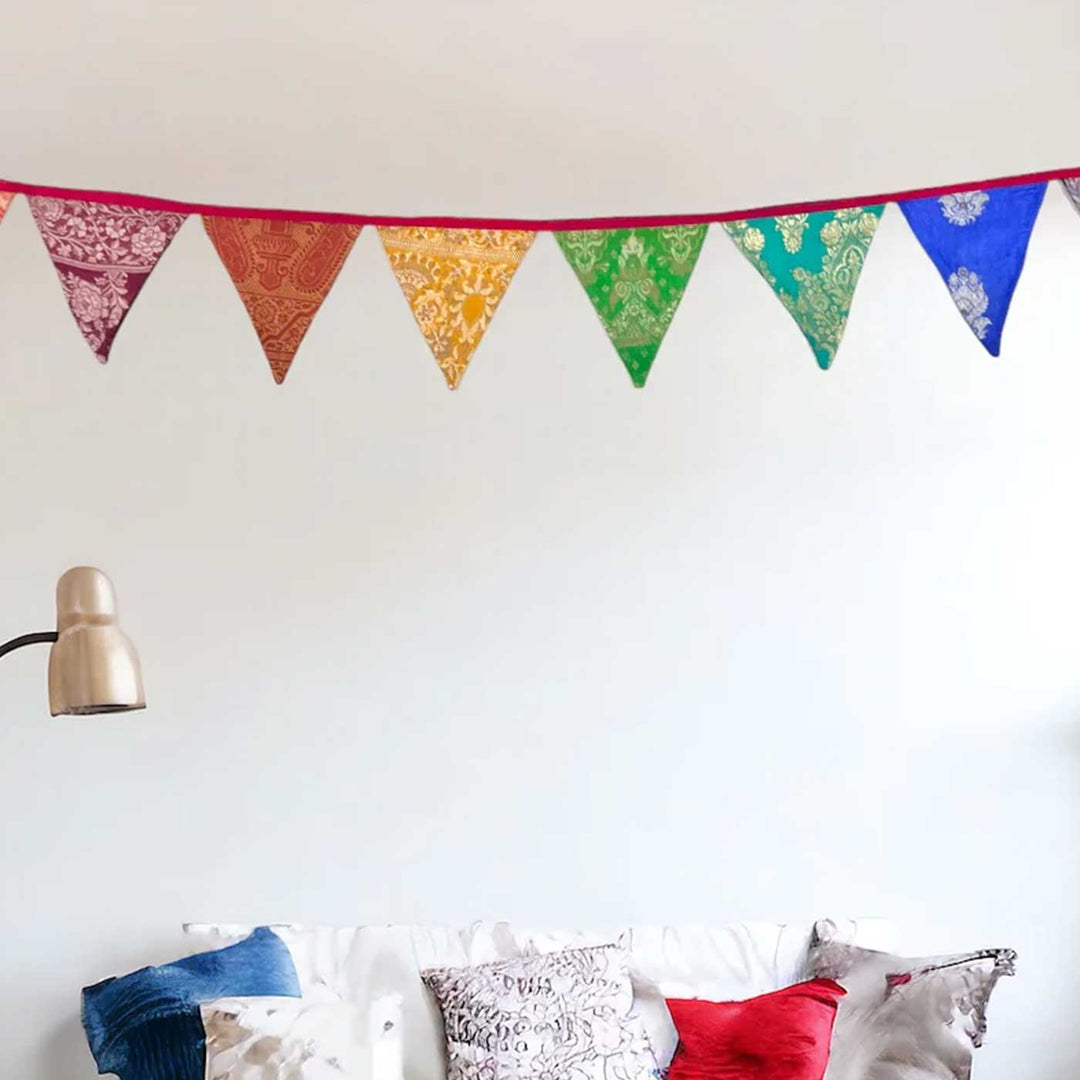 Handmade Multicolor Silk Upcycled Fabric Bunting