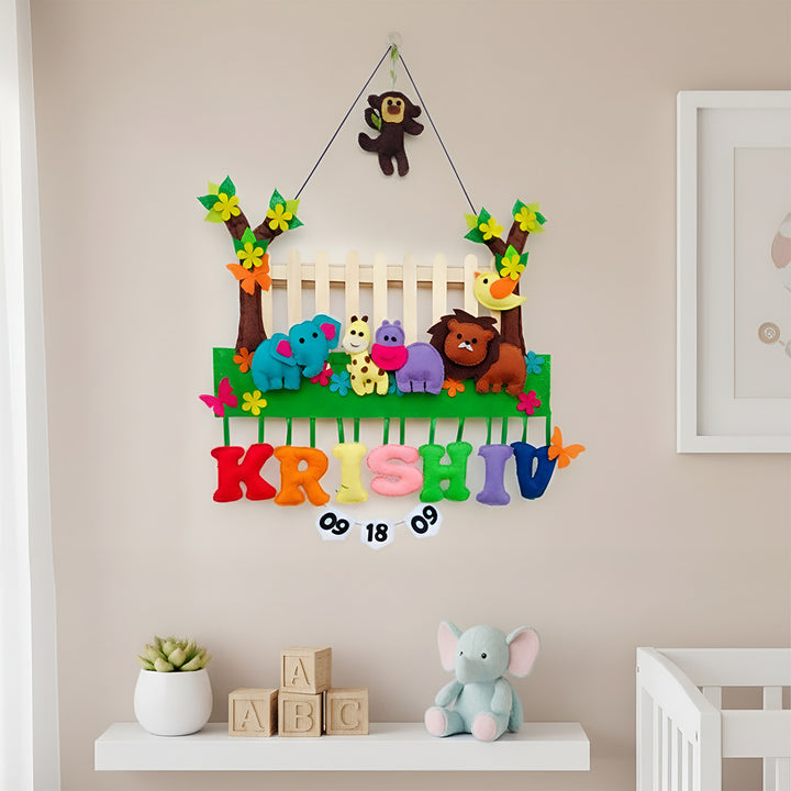 Personalized Jungle Theme With Fencing Felt Kids Name Plate