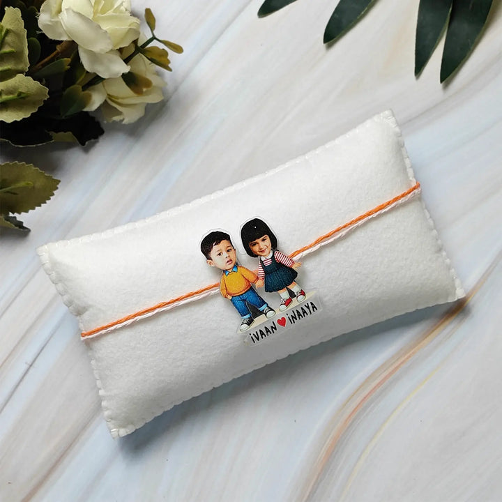 Photo Personalized Reusable Caricature Cute Sibling Theme Acrylic Kids Rakhi