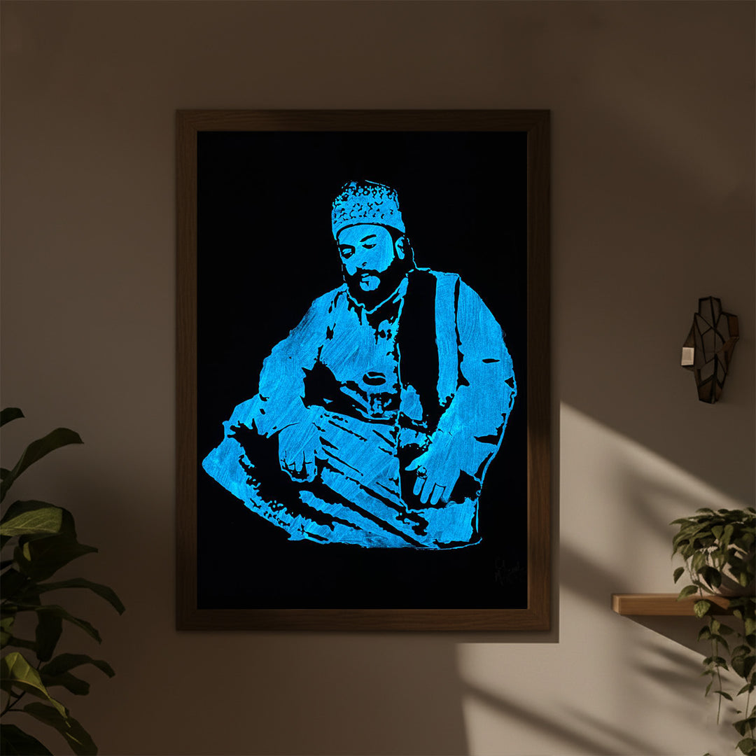 Photo Personalized Glow in the Dark Hand Illustrated Portrait With Premium Wooden Frame