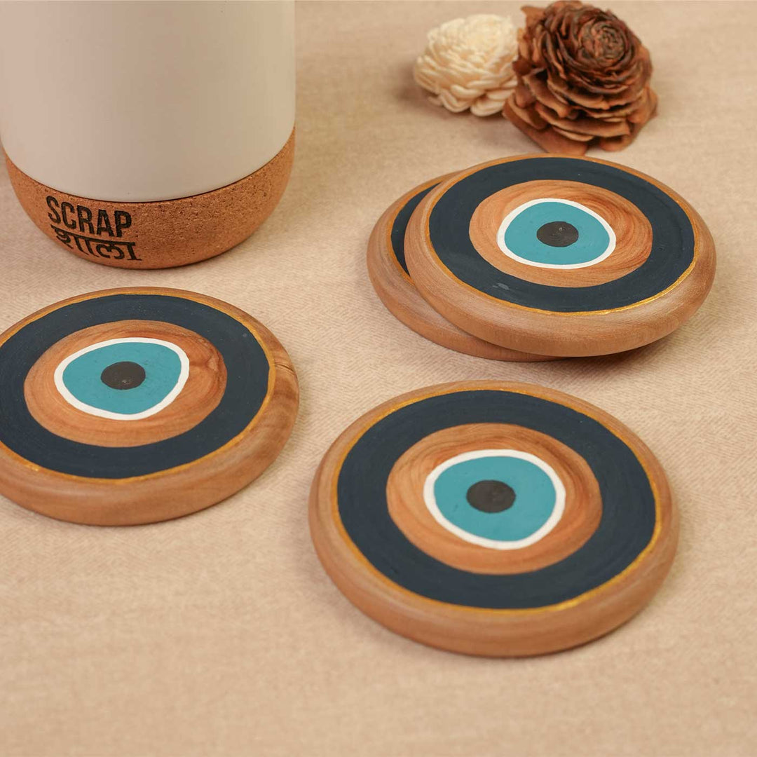Handmade Sukoon Gift Hamper | Includes Cork Ceramic Mug, Evil Eye Wooden Coasters, Seed Card And Outer Box