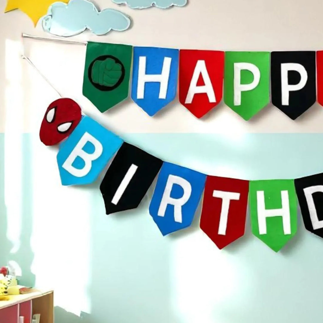 Handmade Superhero Theme Felt Happy Birthday Bunting