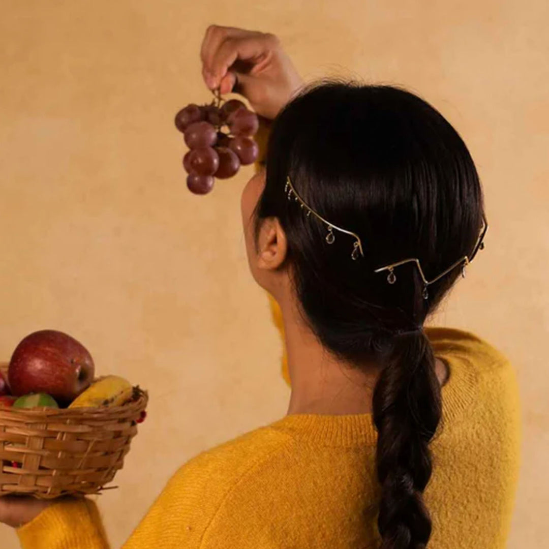 Handmade Sparkling Wave 18k Gold Plated Reverse Headband For Weddings