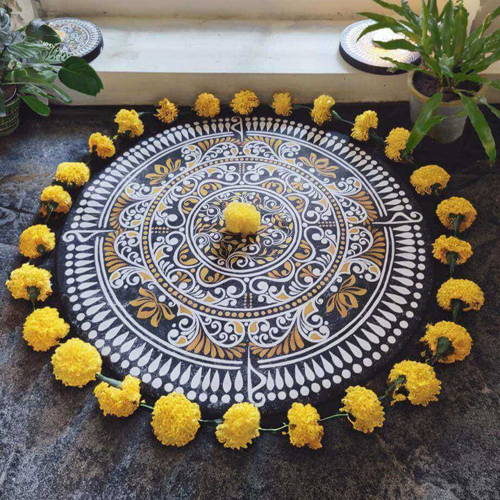 24 x 24 Inch | Hand-Painted Iraya Circle Canvas Reusable Rangoli Mat