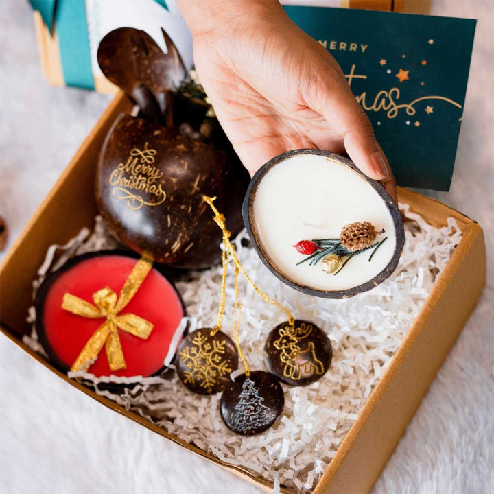Eco-Friendly Handmade Christmas Coconut Shell Gift Hamper | Set Of 8
