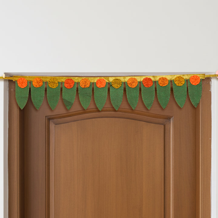 42 Inch Handmade Mango Leaf Marigold Flower Design Khunn Fabric Cotton Toran