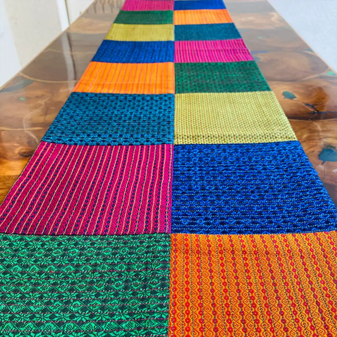 Handmade Colorful Geometry Design Khunn Fabric Cotton Table Runner | 12 x 60 Inch