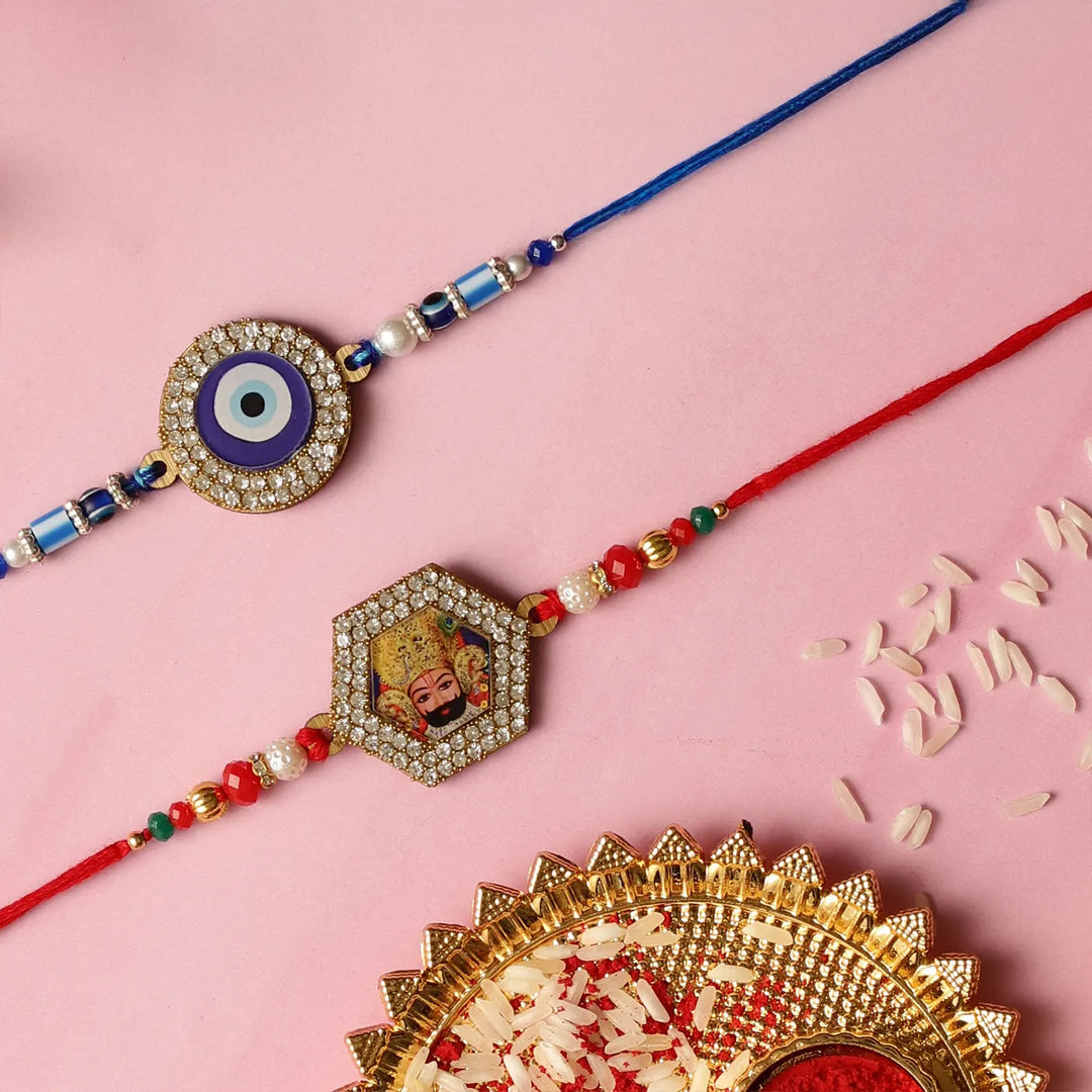 Handmade Khatushyam & Evil Eye Rakhi With Roli Chawal | Set Of 2