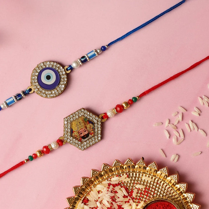 Handmade Khatushyam & Evil Eye Rakhi With Roli Chawal | Set Of 2