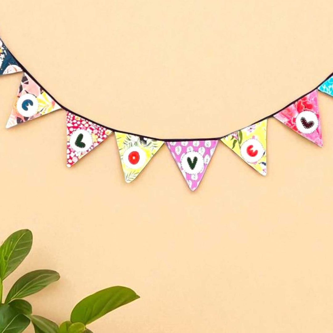 Handmade Multicolored "Live Love Laugh" Upcycled Fabric Bunting
