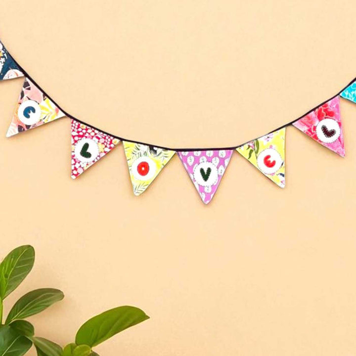 Handmade Multicolored "Live Love Laugh" Upcycled Fabric Bunting