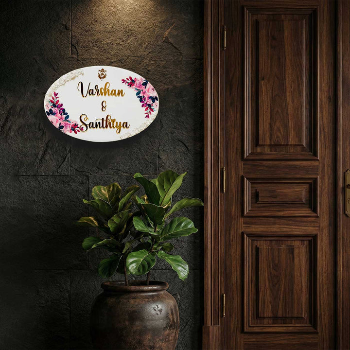 Personalized White Floral Resin Name Plate