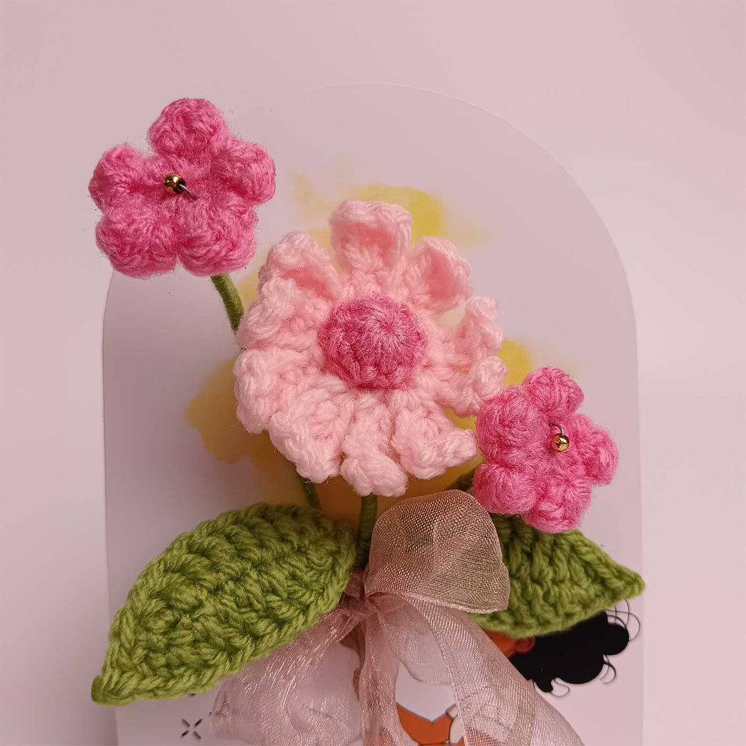 Handmade Crochet 3D Pink Floral Blossom Greeting Card
