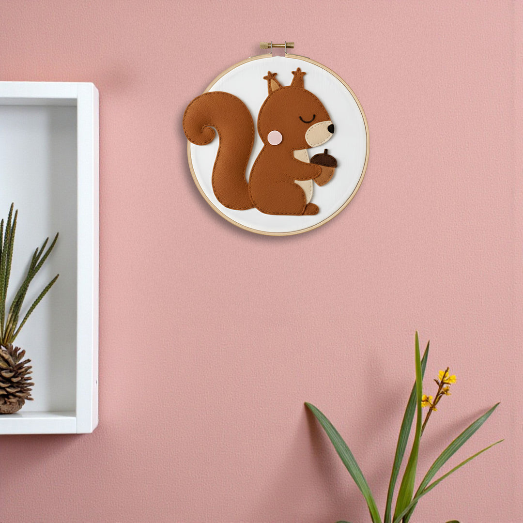 Handmade Squirrel Theme Felt Wall Hoop