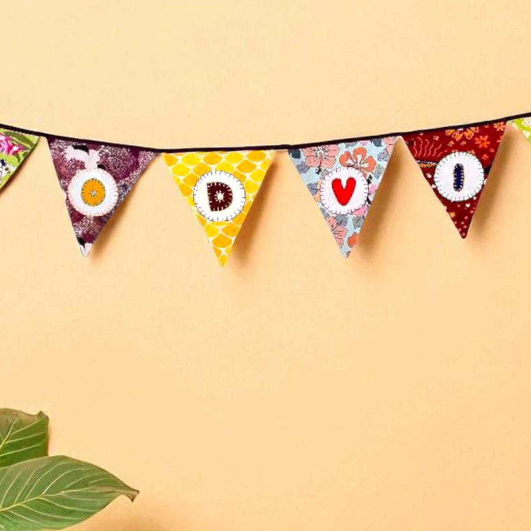Handmade Multicolored "Good Vibes" Upcycled Fabric Bunting
