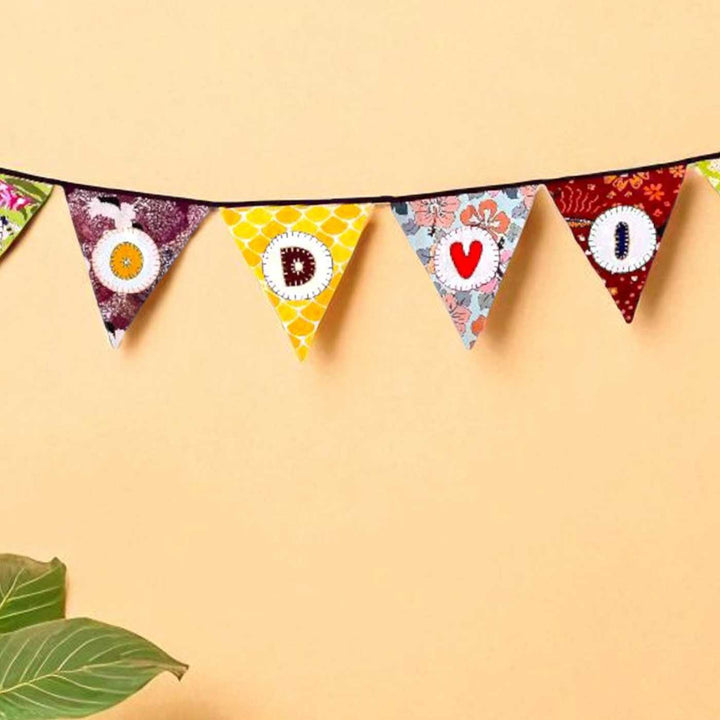 Handmade Multicolored "Good Vibes" Upcycled Fabric Bunting