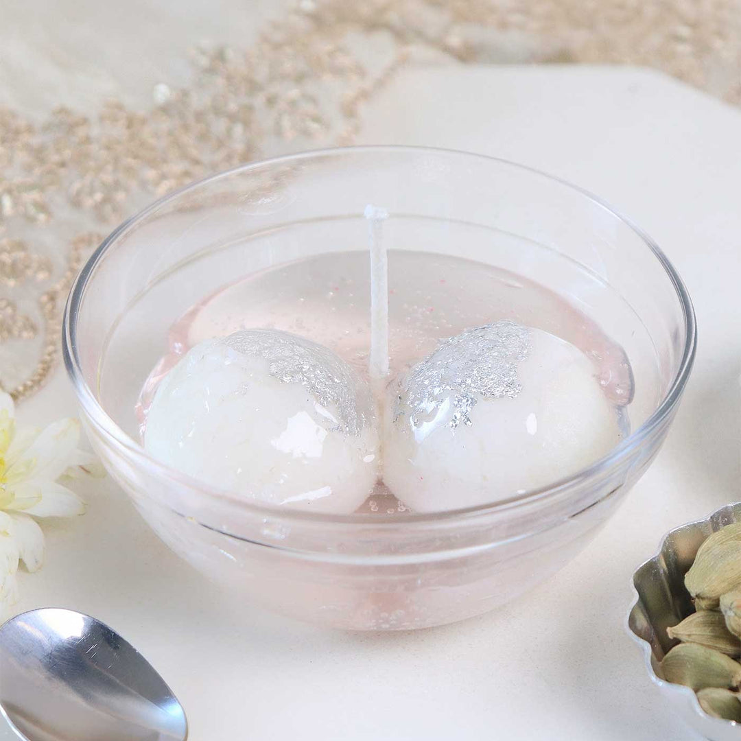 Rasgulla Handmade Wax Scented Mithai Candle In Glass Bowl For Festive Gifting