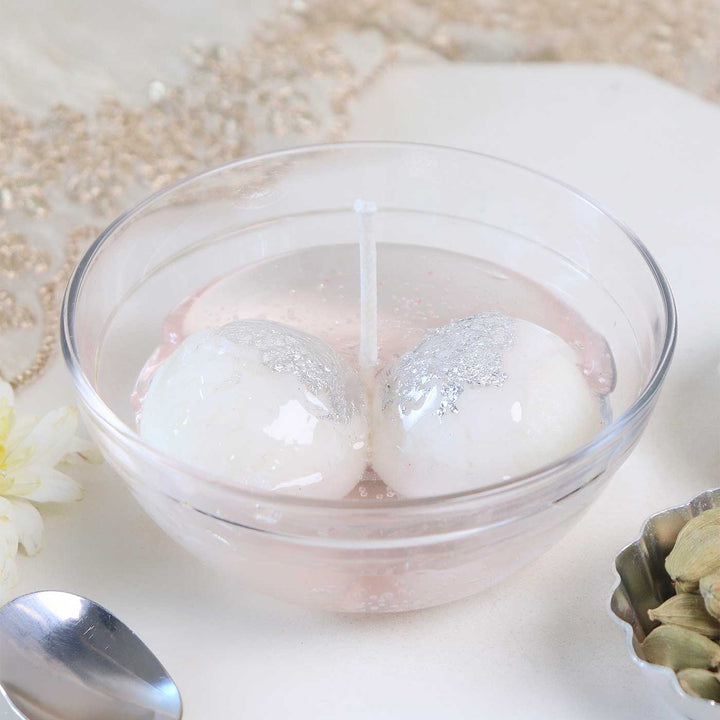 Rasgulla Handmade Wax Scented Mithai Candle In Glass Bowl For Festive Gifting