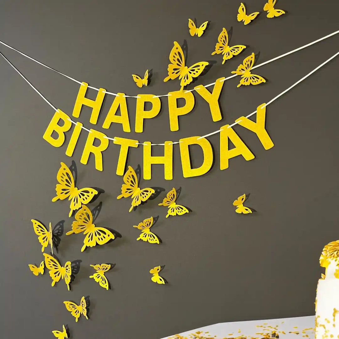 Golden Butterflies Design Paper Bunting