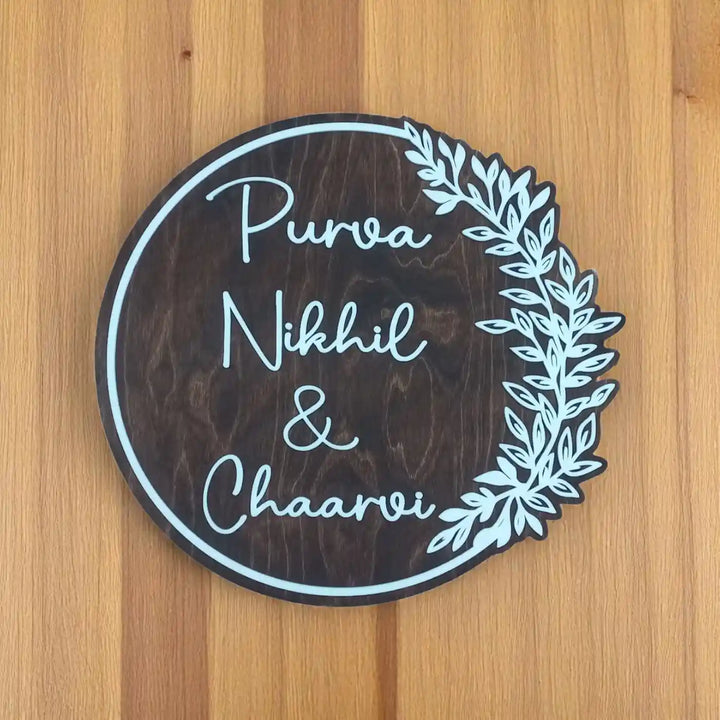 Personalized Handmade Floral Ring Circular Wooden Name Plate