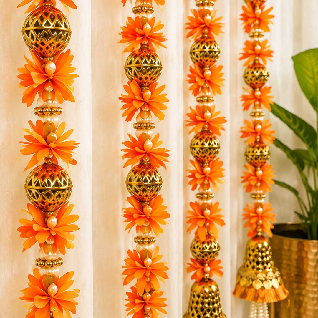 Handcrafted Artificial Flower Orange Tassel Hangings For Festive Decor
