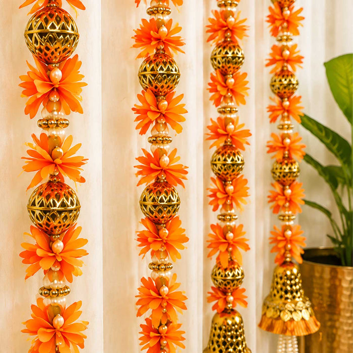 Handcrafted Artificial Flower Orange Tassel Hangings For Festive Decor