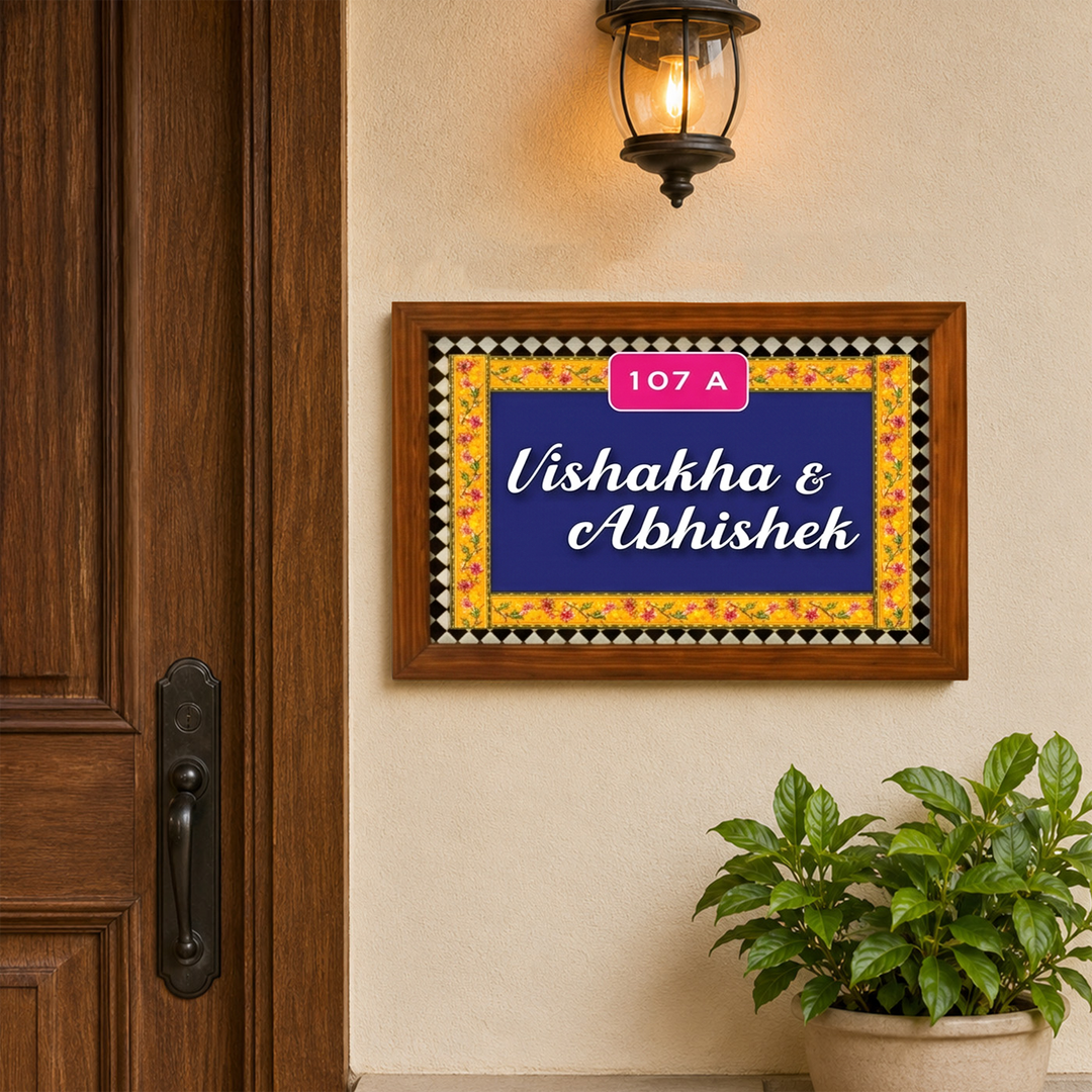 Personalized Utsav Printed Wooden & Acrylic Name Plate with 3D Letters