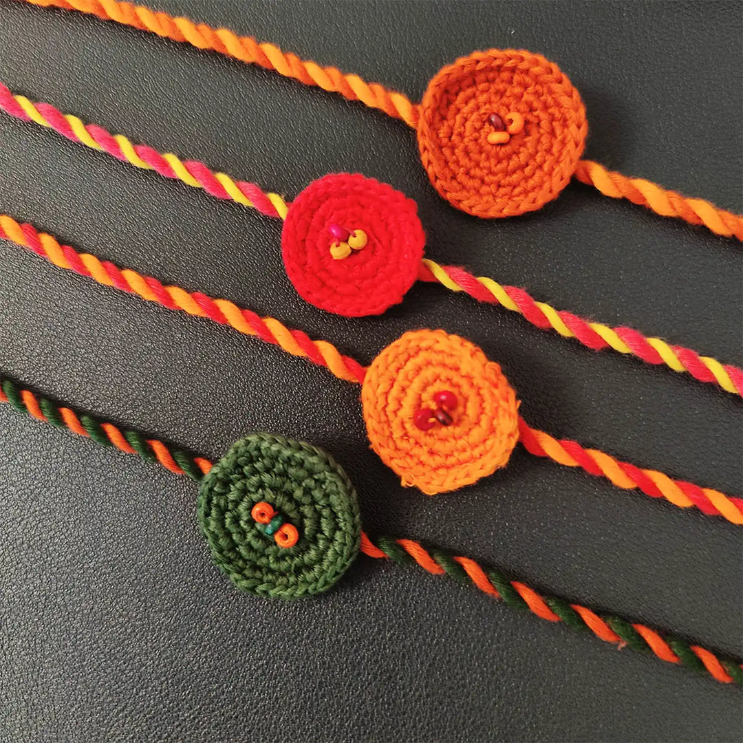 Handmade Crochet Beaded Round Rakhi With Roli Chawal