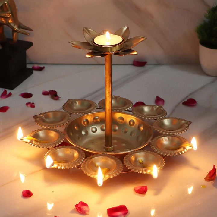 Handmade Detachable Urli-Style Metal Tealight Holder For Pooja Room Decor