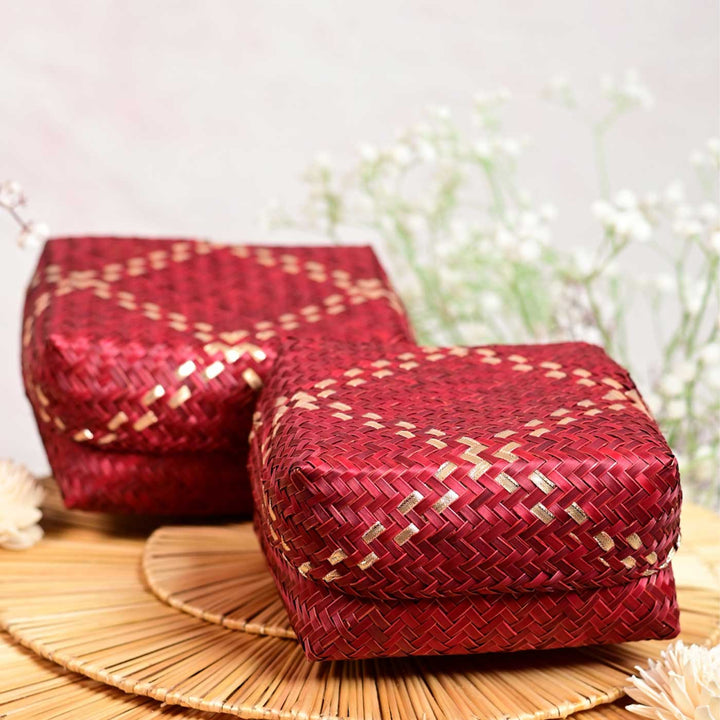 Handmade Weaving Zig - Zag Pattern Shitalpati Gift Box | Set Of 2