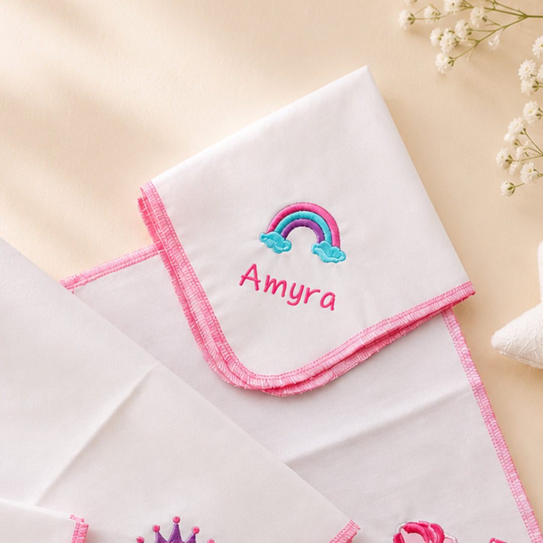 Personalised Lil Dreamer Cotton Hankies For Baby Girl | Pack of 4