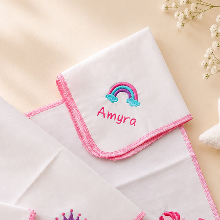 Personalised Lil Dreamer Cotton Hankies For Baby Girl | Pack of 4