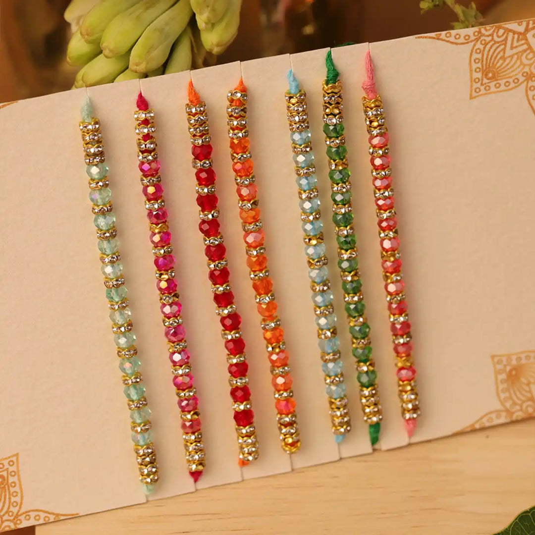 Handmade Colorful Cut Beads Rakhi With Roli Chawal | Set Of 7