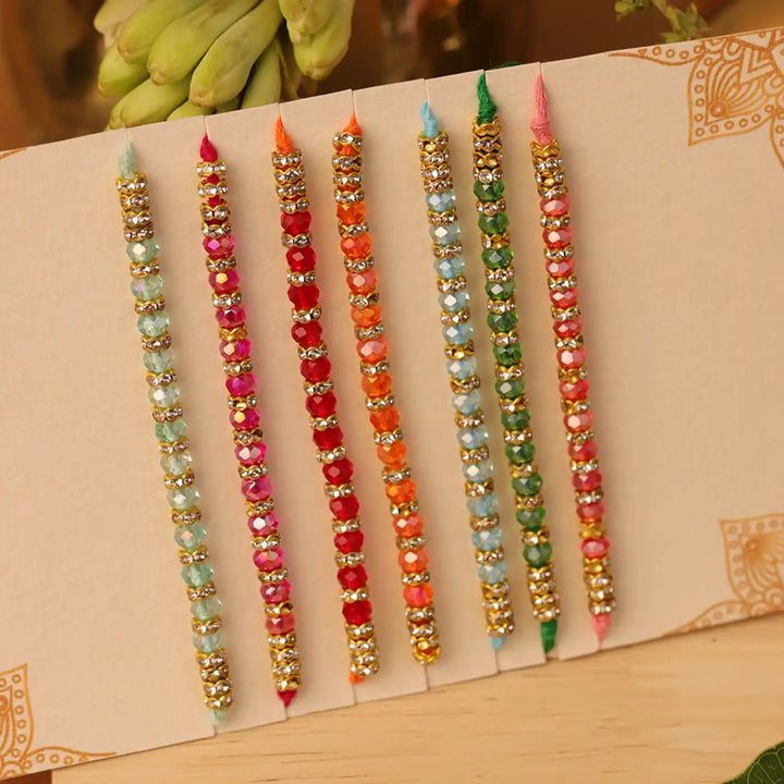 Handmade Colorful Cut Beads Rakhi With Roli Chawal | Set Of 7