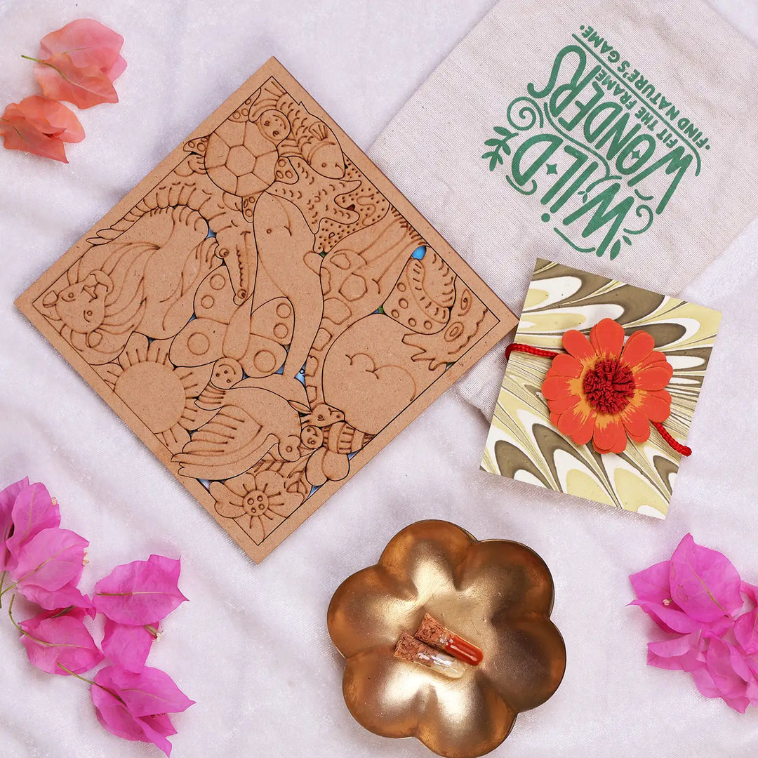Eco-Friendly Festive Rakhi Hamper | Includes 1 Puzzle, 1 Rakhi, 1 Roli Chawal & 1 Greeting Card