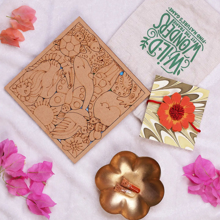 Eco-Friendly Festive Rakhi Hamper | Includes 1 Puzzle, 1 Rakhi, 1 Roli Chawal & 1 Greeting Card