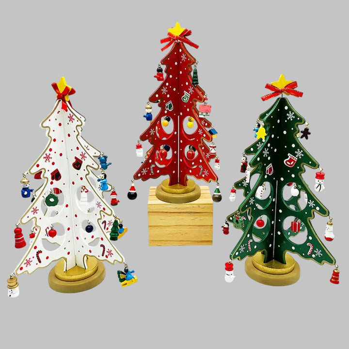 3D Winter Wonderland Xmas Tree With 20 Ornaments Wooden DIY Decor | Set Of 3