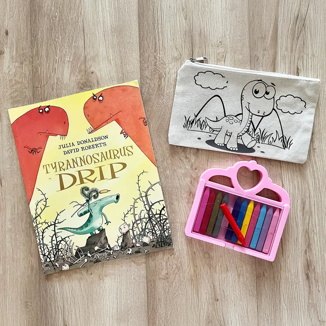 DIY Colour It Yourself Little Dinosaur Cotton Pouch For Kids