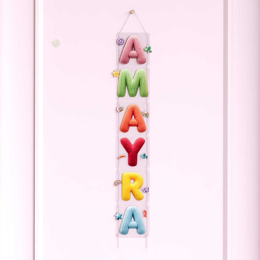 Personalized Acrylic Colourful Knitted Look Vertical Name Hanging