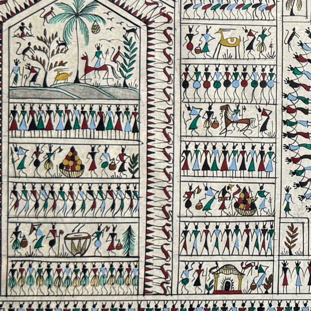 41 X 20 Inch | Handmade Tussar Silk Saura Mandala Painting