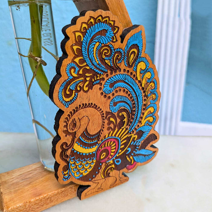 Hand-Painted Annam Wooden Hexagon Test Tube Planter For Home Decor