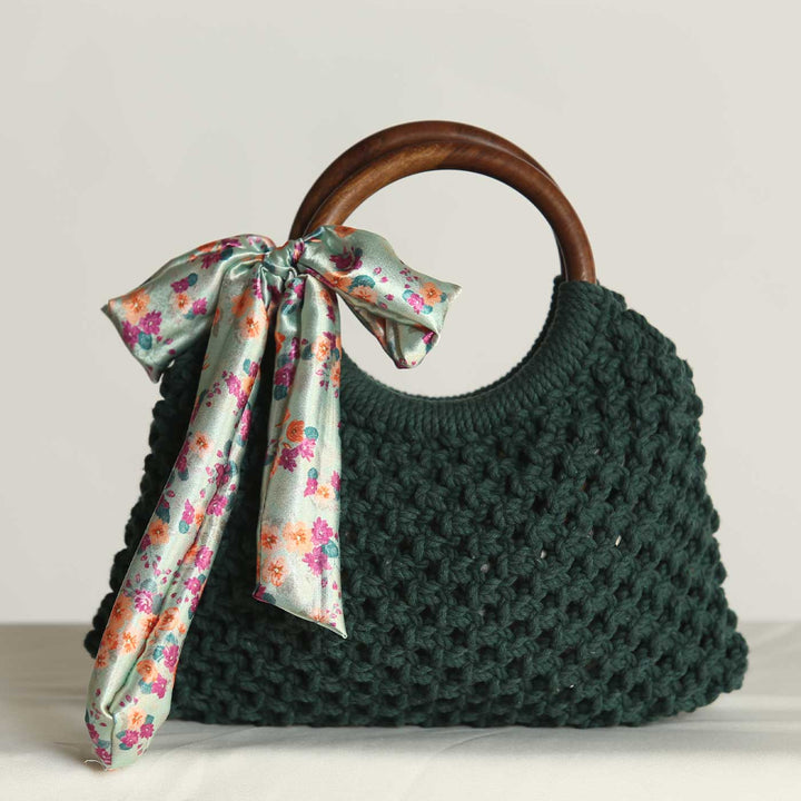 Handmade Macrame Baguette Bag With Bow