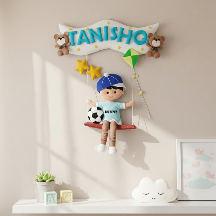 Hand-stitched Felt Kids Swing Name Plate for Boys