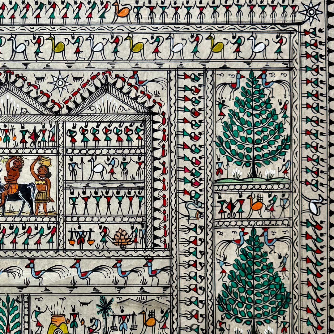 40 X 16 Inch | Handmade Tussar Silk Saura Tribal Art Of Odisha Painting