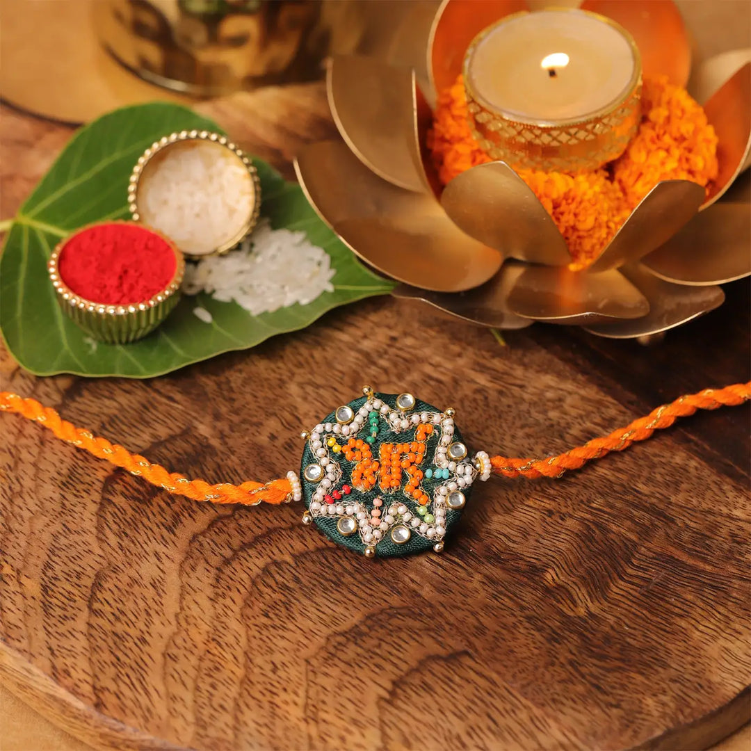 Handmade Beaded Bhai Rakhi With Roli Chawal