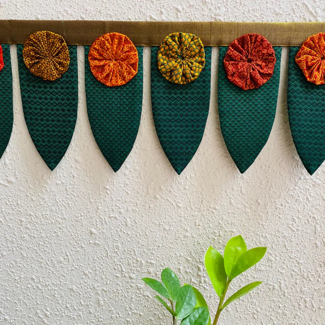 42 Inch Handmade Mango Leaf Marigold Flower Design Khunn Fabric Cotton Toran