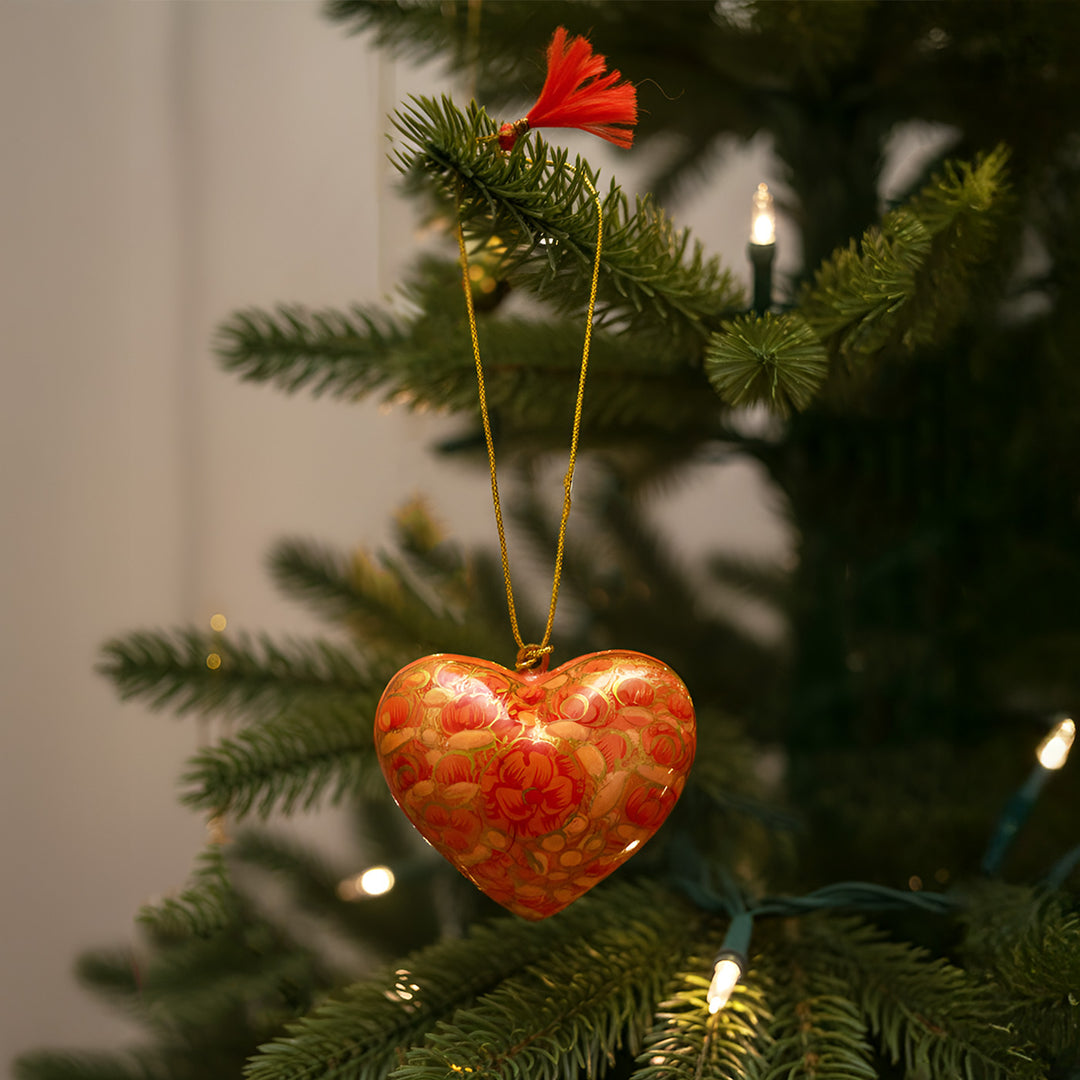 Handmade Paper Mache Heart Ornament For Christmas Decoration