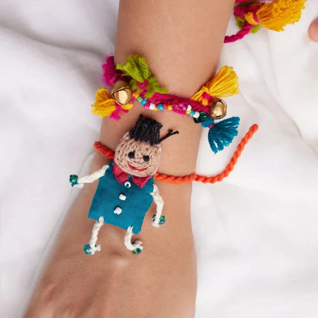 4 pc Rakhi + Brass Thali Set | Premium Madhuri Rakhi Set with Roli Chawal