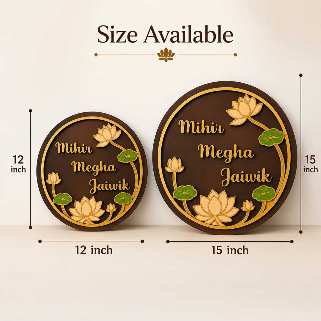 "Classic Lotus" Handcrafted Personalized MDF Wood Name Plate For Home
